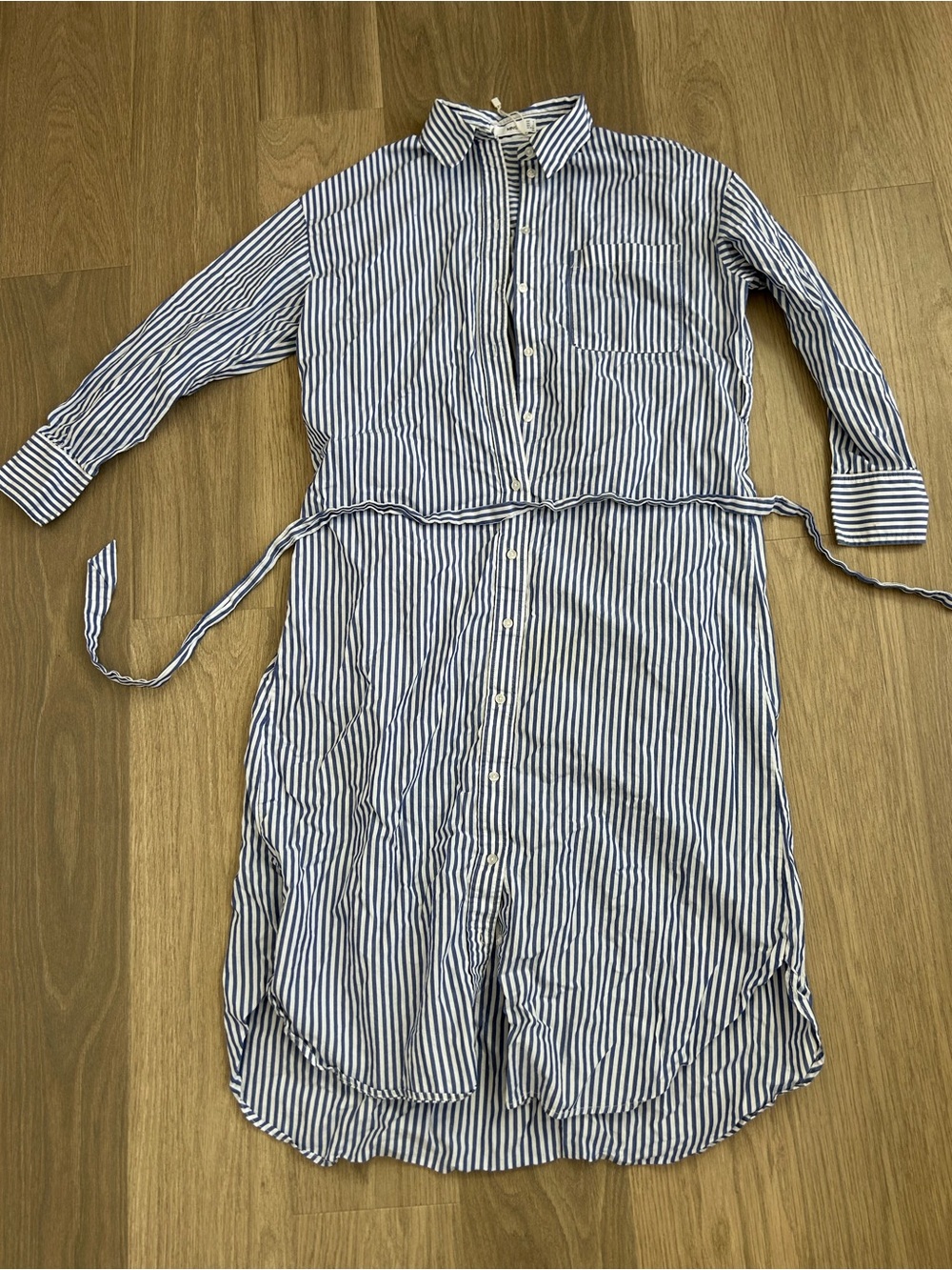 Mango Blue and White Striped Button-Up Shirt